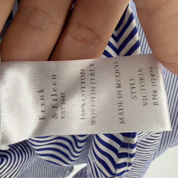 Frank & Eileen Victoria Italian Cotton Blue White Striped Tuxedo Shirt L Relaxed - Picture 4 of 6
